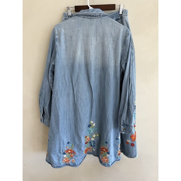 DRIFTWOOD Boho Blue Embroidered Ankle Flare Wide Leg Jeans Women’s Large Set - Picture 5 of 10